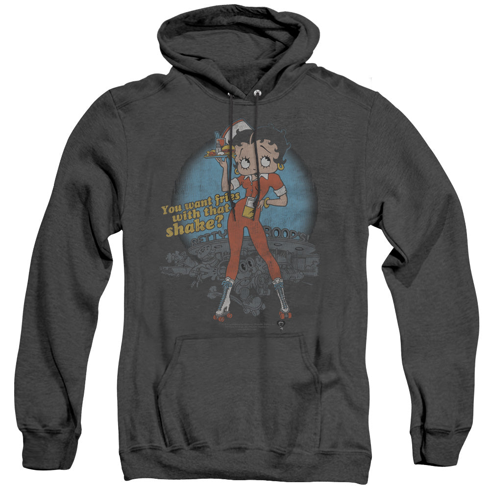 Betty Boop - Fries With That - Adult Heather Hoodie - Black