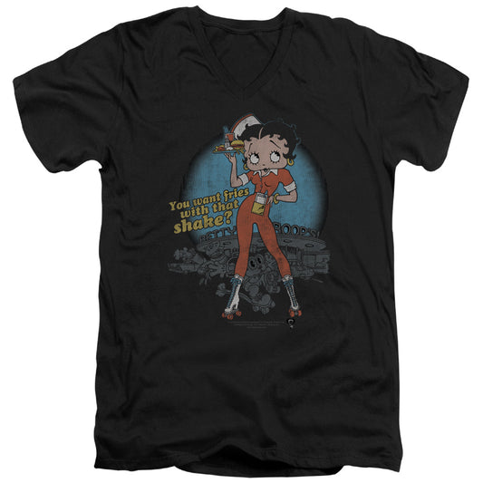 Betty Boop - Fries With That - Short Sleeve Adult V-neck - Black T-shirt