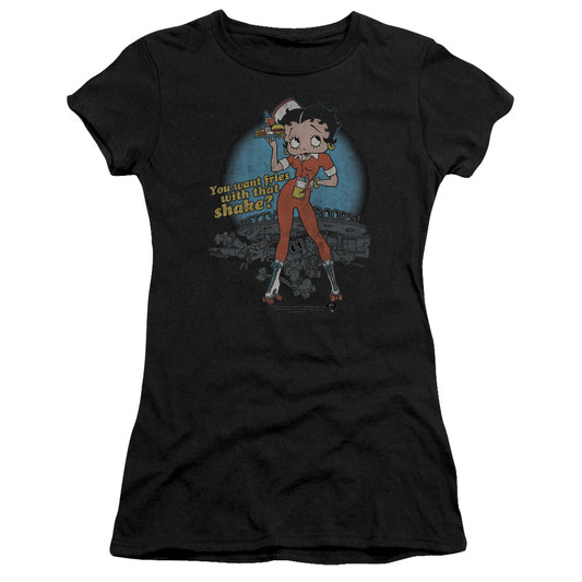 Betty Boop - Fries With That - Short Sleeve Junior Sheer - Black T-shirt
