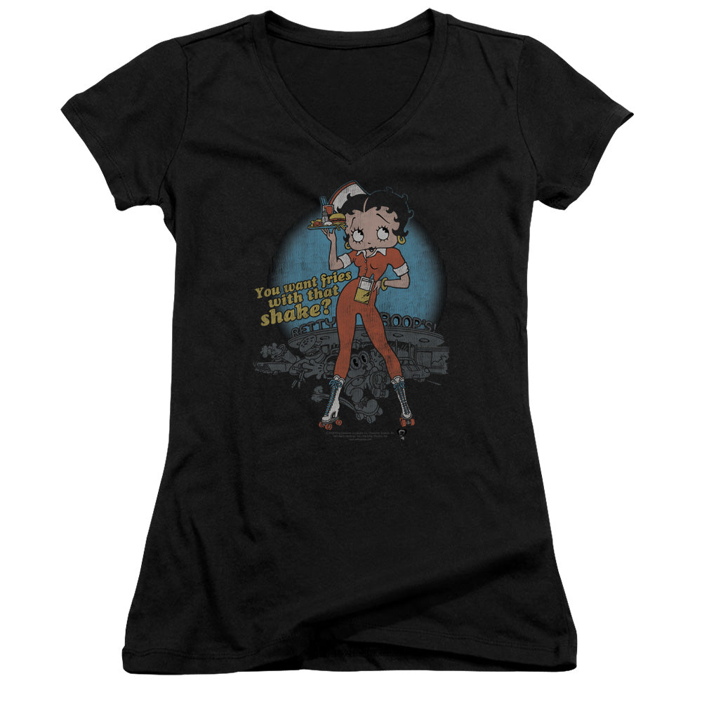 Betty Boop - Fries With That - Junior V-neck - Black