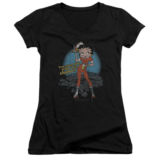 Betty Boop - Fries With That - Junior V-neck - Black