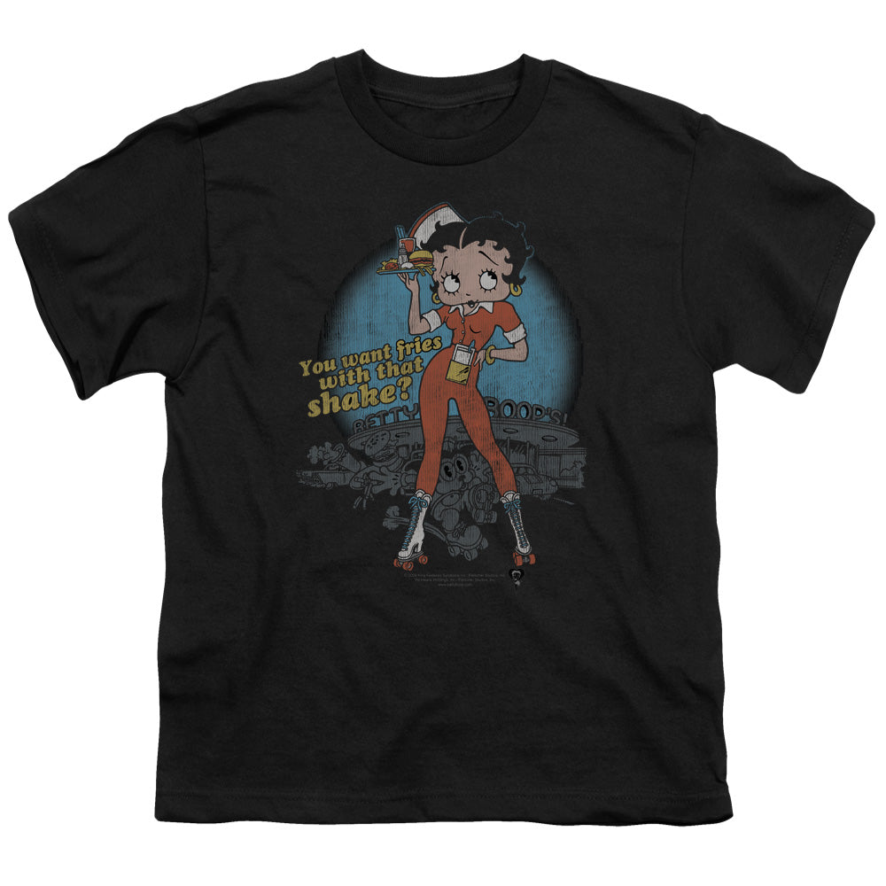 Betty Boop - Fries With That - Short Sleeve Youth 18/1 - Black T-shirt