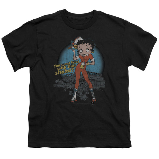 Betty Boop - Fries With That - Short Sleeve Youth 18/1 - Black T-shirt