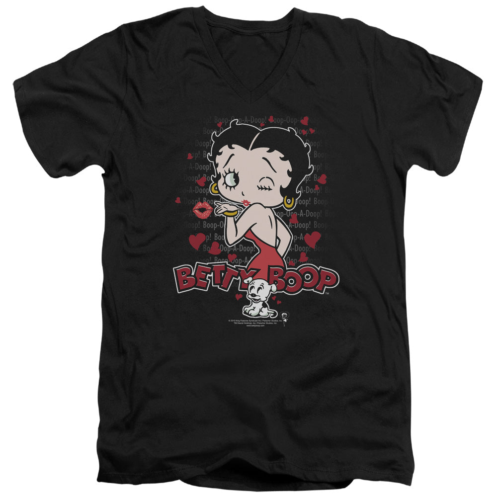 Betty Boop - Classic Kiss - Short Sleeve Adult V-neck - Black T-shirt