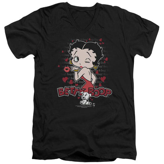 Betty Boop - Classic Kiss - Short Sleeve Adult V-neck - Black T-shirt