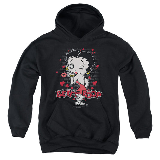 Betty Boop Classic Kiss-youth Pull-over Hoodie - Black
