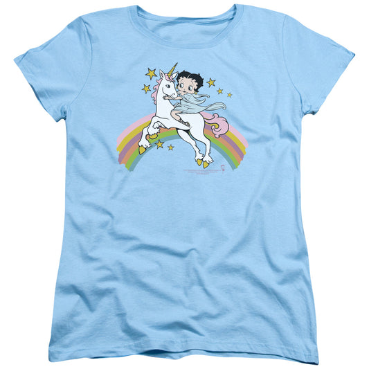Betty Boop - Unicorn & Rainbows - Short Sleeve Womens Tee - Light Blue T-shirt