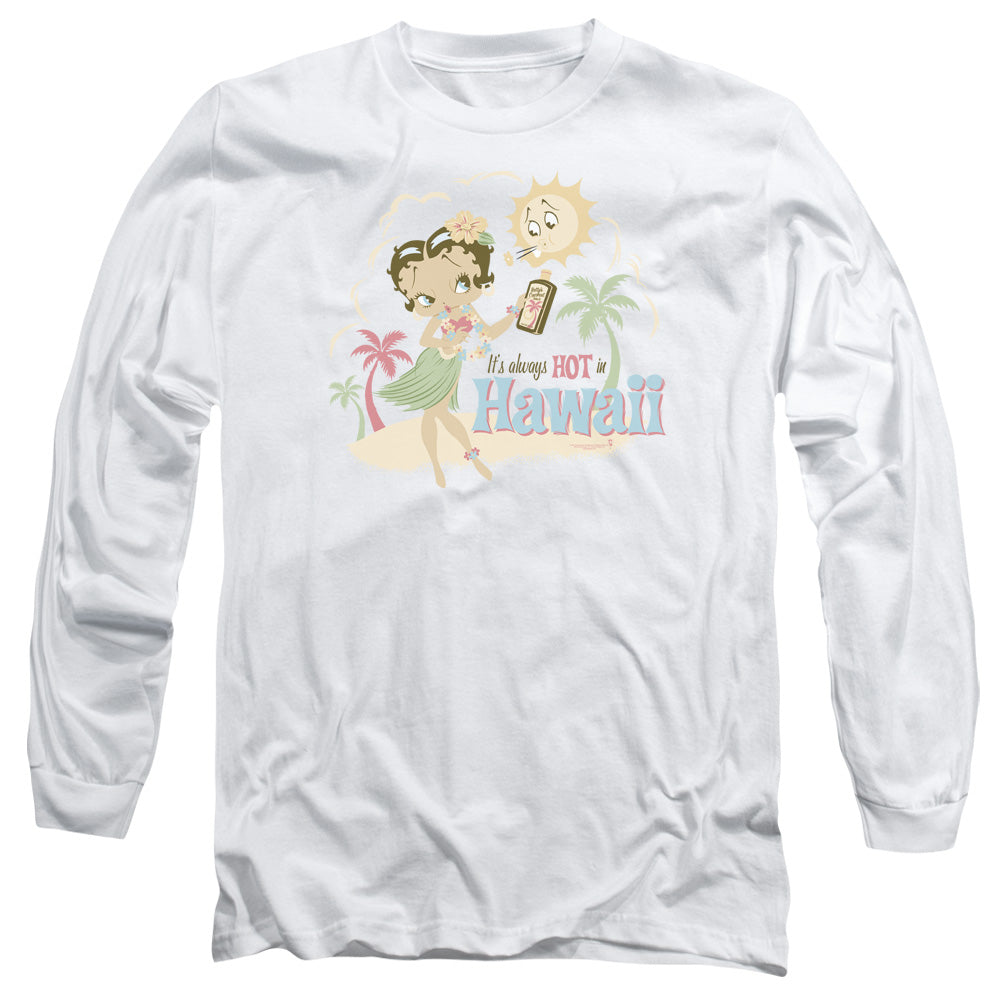 Betty Boop - Hot In Hawaii - Long Sleeve Adult 18/1 - White T-shirt