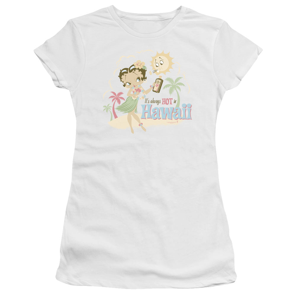 Betty Boop - Hot In Hawaii - Short Sleeve Junior Sheer - White T-shirt