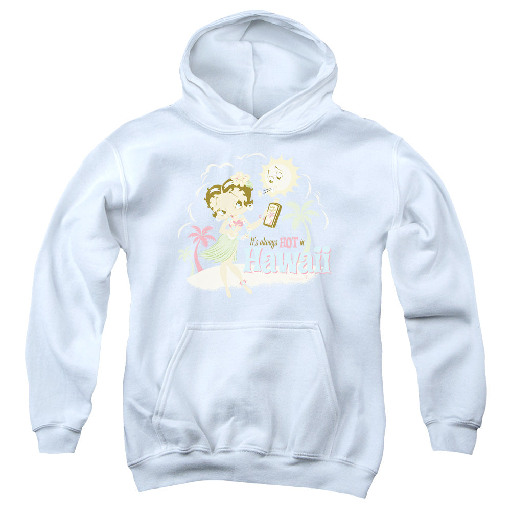 Betty Boop Hot In Hawaii-youth Pull-over Hoodie - White