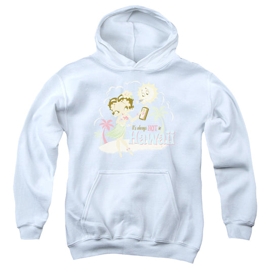 Betty Boop Hot In Hawaii-youth Pull-over Hoodie - White