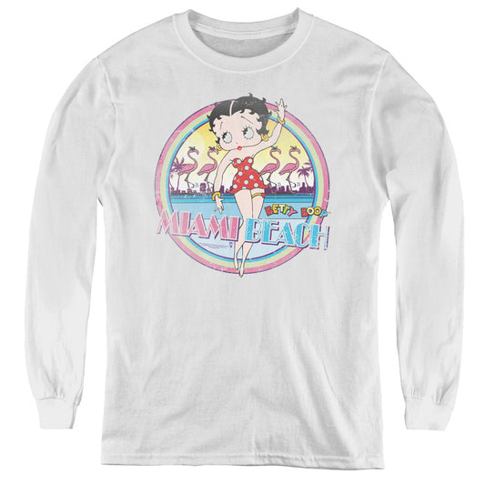 Betty Boop - Miami Beach - Youth Long Sleeve Tee - White