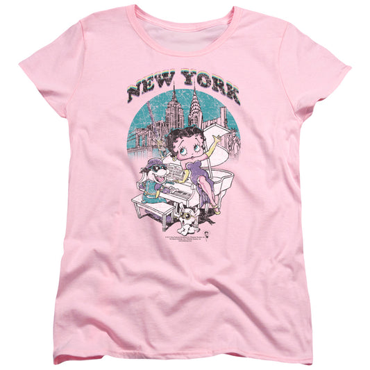 Betty Boop - Singing In Ny - Short Sleeve Womens Tee - Pink T-shirt