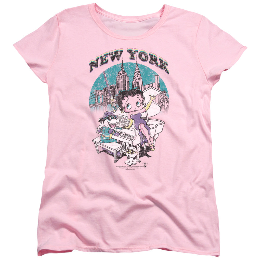 Betty Boop - Singing In Ny - Short Sleeve Womens Tee - Pink T-shirt