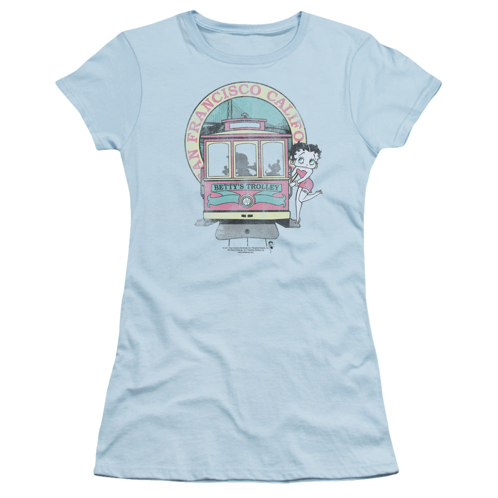 Betty Boop - Bettys Trolley - Short Sleeve Junior Sheer - Light Blue T-shirt