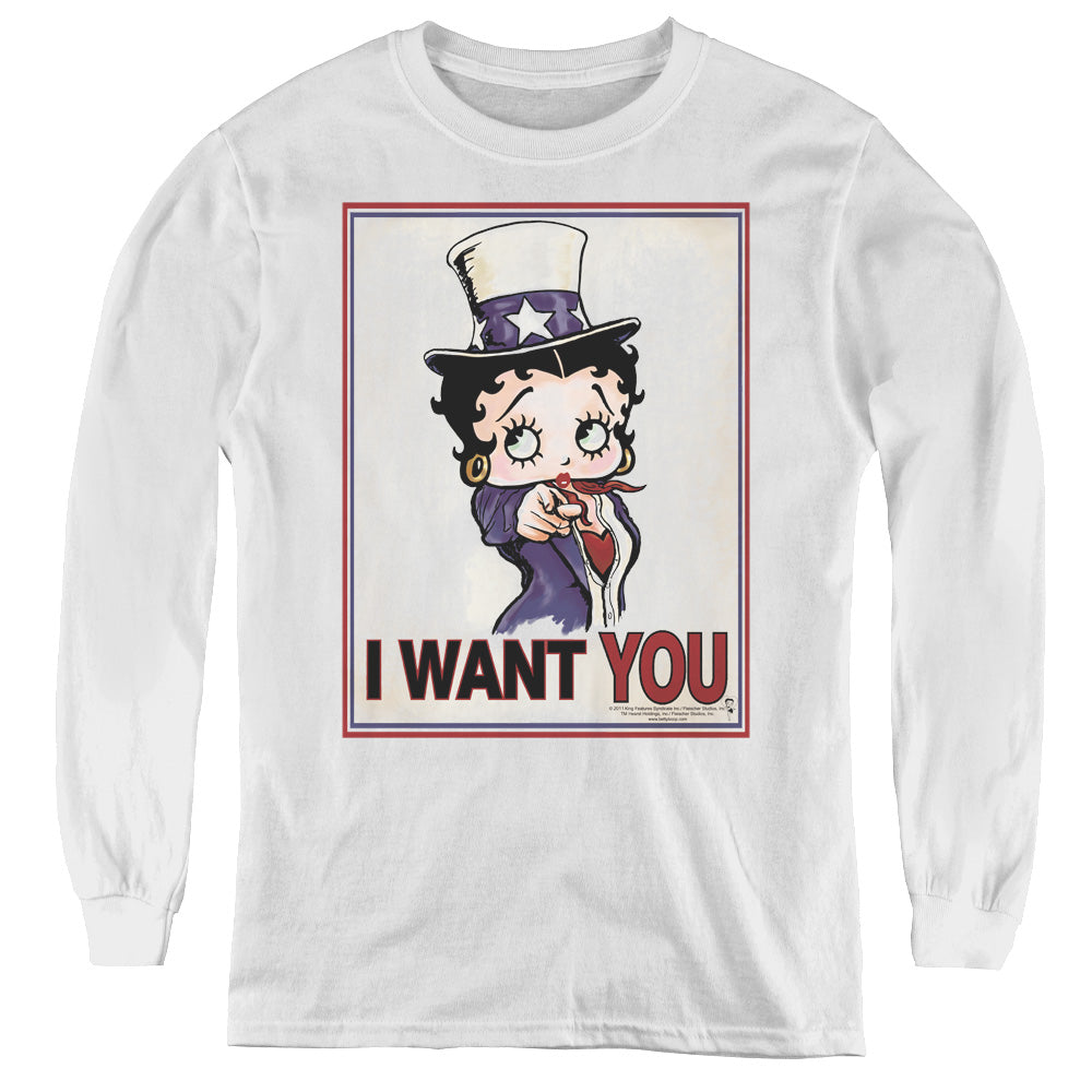 Betty Boop - Auntie Boop - Youth Long Sleeve Tee - White