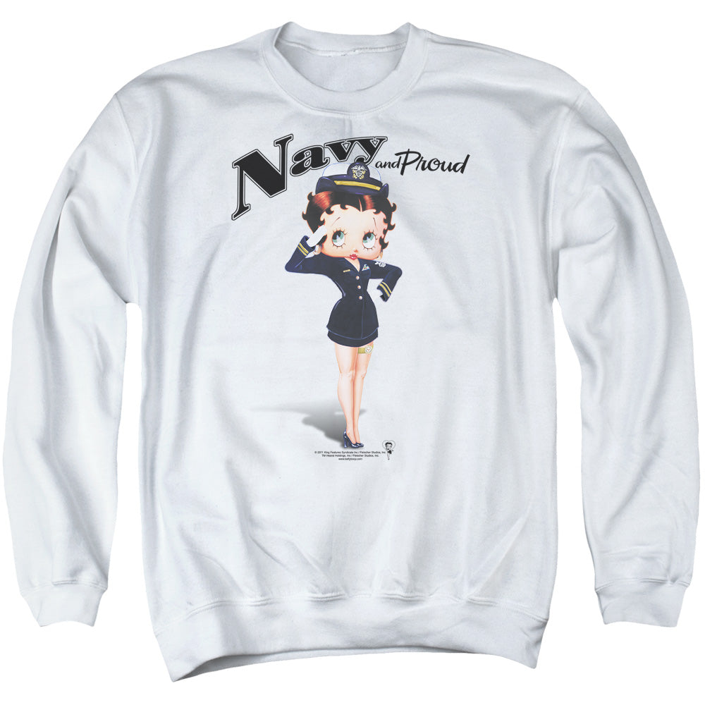 Betty Boop - Navy Boop - Adult Crewneck Sweatshirt - White
