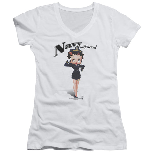Betty Boop - Navy Boop - Junior V-neck - White