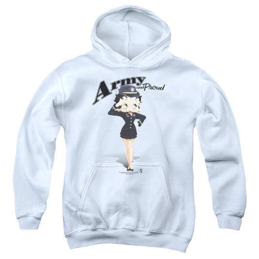 Betty Boop - Army Boop - Youth Pull-over Hoodie - White