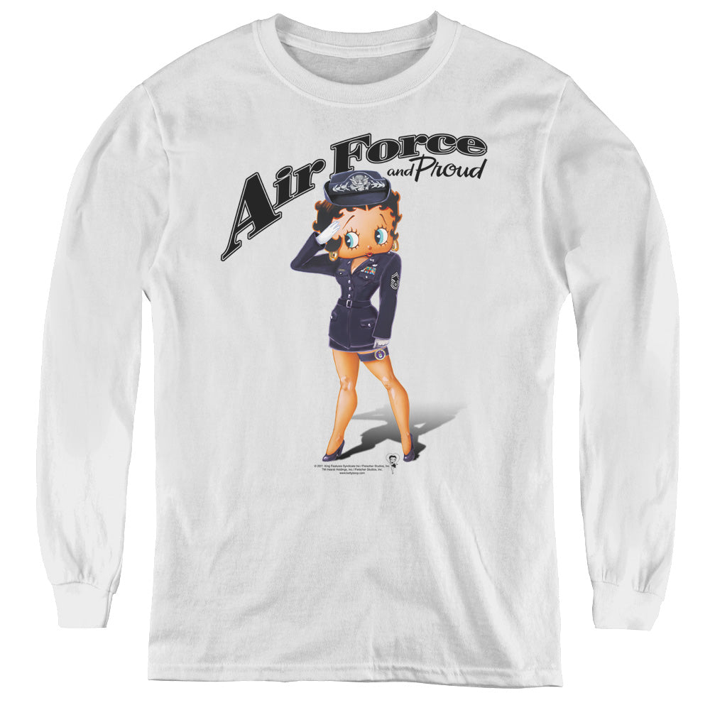 Betty Boop - Air Force Boop - Youth Long Sleeve Tee - White