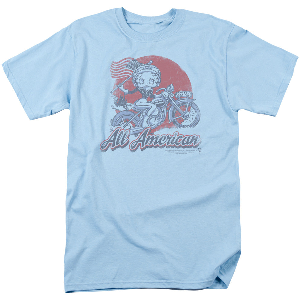 Betty Boop - All American Biker - Short Sleeve Adult 18/1 - Light Blue T-shirt
