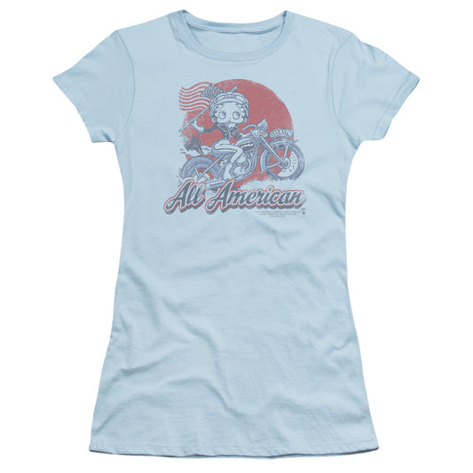 Betty Boop - All American Biker - Short Sleeve Junior Sheer - Light Blue T-shirt