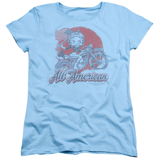 Betty Boop - All American Biker - Short Sleeve Womens Tee - Light Blue T-shirt