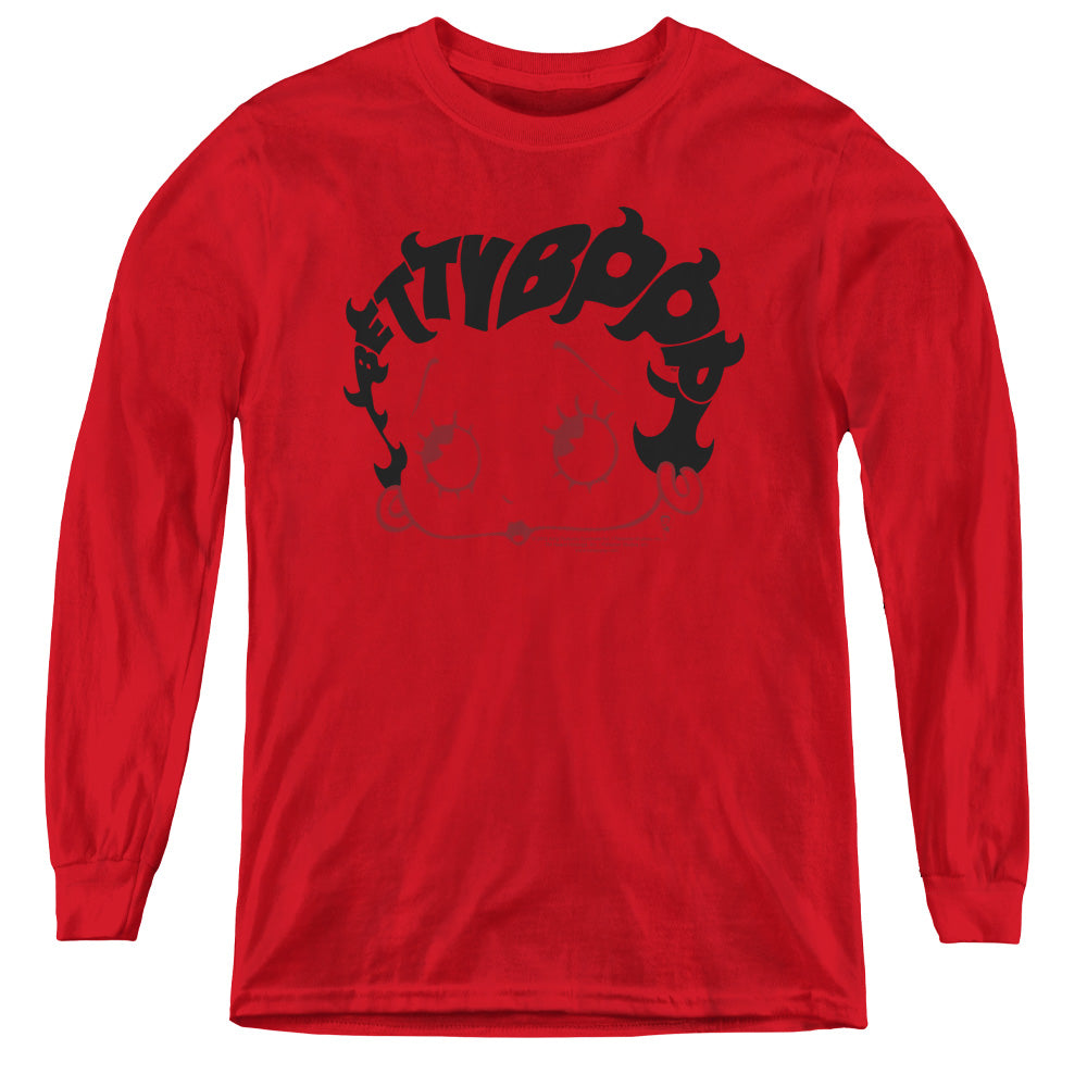 Betty Boop - Word Hair - Youth Long Sleeve Tee - Red