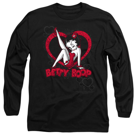 Betty Boop - Scrolling Hearts - Long Sleeve Adult 18/1 - Black T-shirt