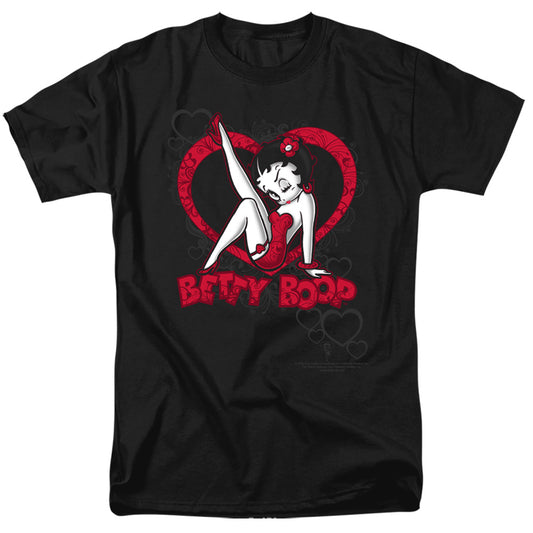 Betty Boop - Scrolling Hearts - Short Sleeve Adult 18/1 - Black T-shirt