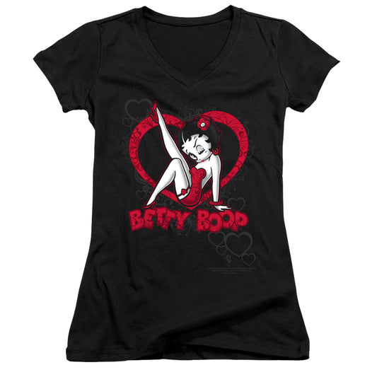 Betty Boop - Scrolling Hearts - Junior V-neck - Black