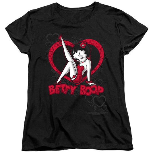 Betty Boop - Scrolling Hearts - Short Sleeve Womens Tee - Black T-shirt