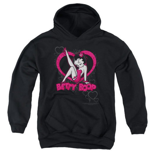 Betty Boop - Scrolling Hearts - Youth Pull-over Hoodie - Black