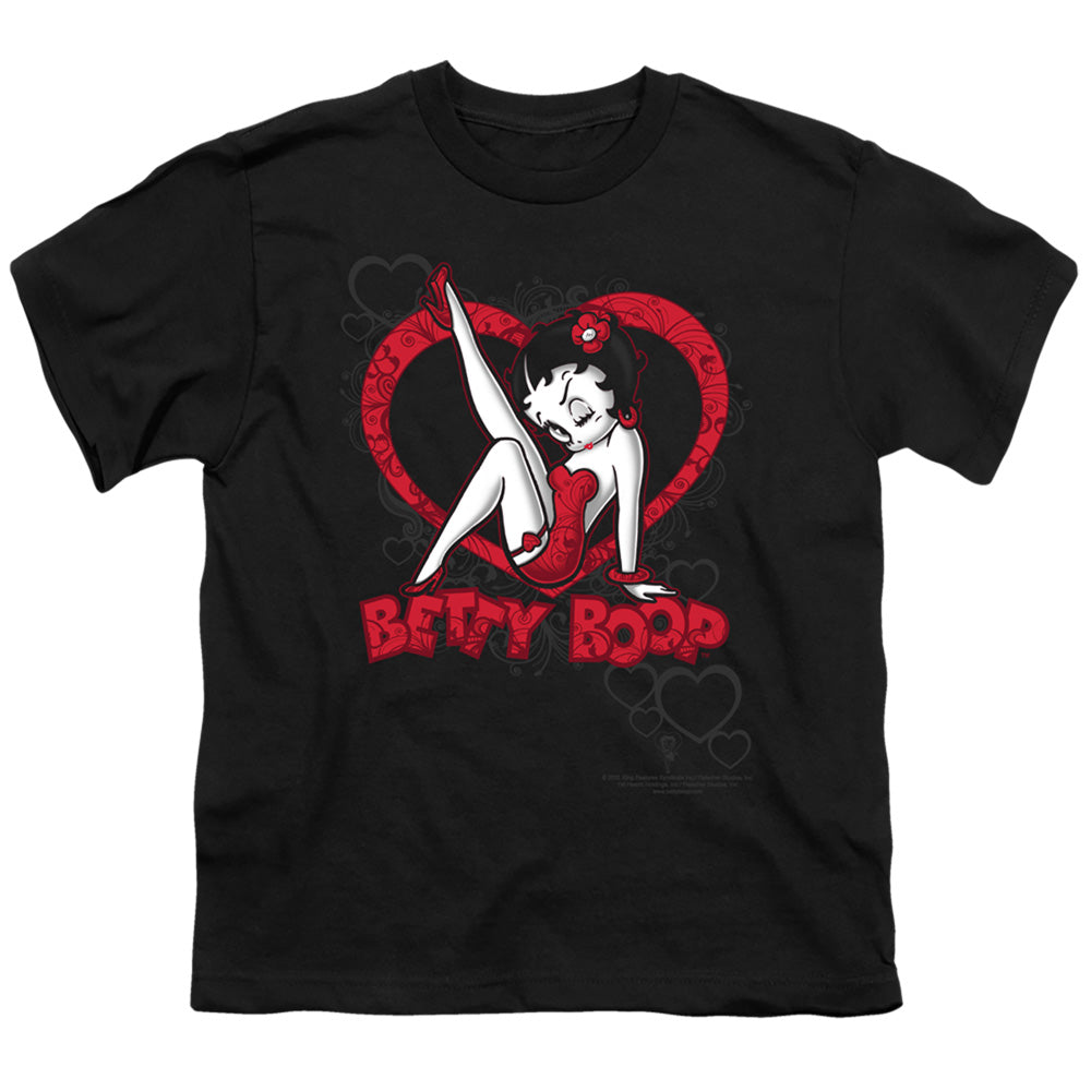 Betty Boop - Scrolling Hearts - Short Sleeve Youth 18/1 - Black T-shirt