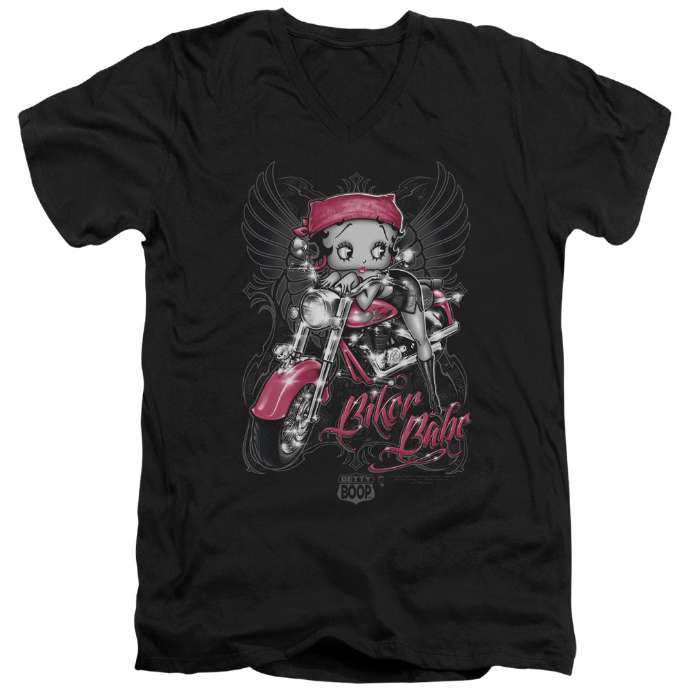 Betty Boop - Biker Babe - Short Sleeve Adult V-neck 30/1 - Black T-shirt