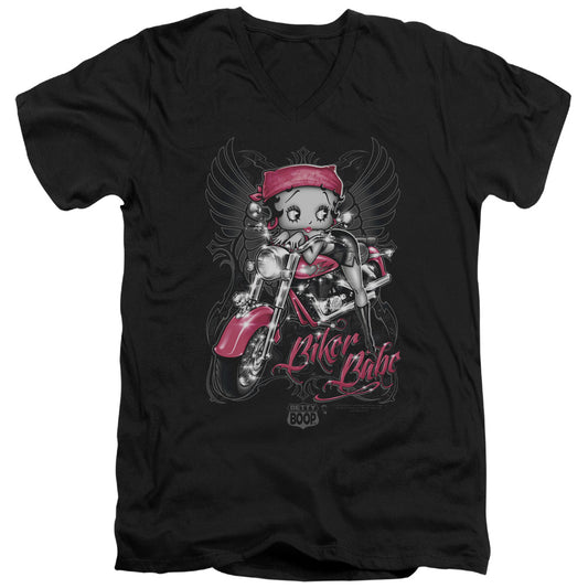 Betty Boop - Biker Babe - Short Sleeve Adult V-neck 30/1 - Black T-shirt