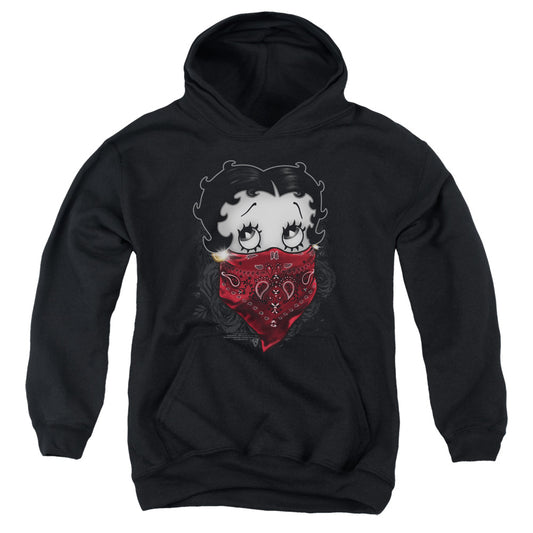 Betty Boop - Bandana & Roses - Youth Pull-over Hoodie - Black