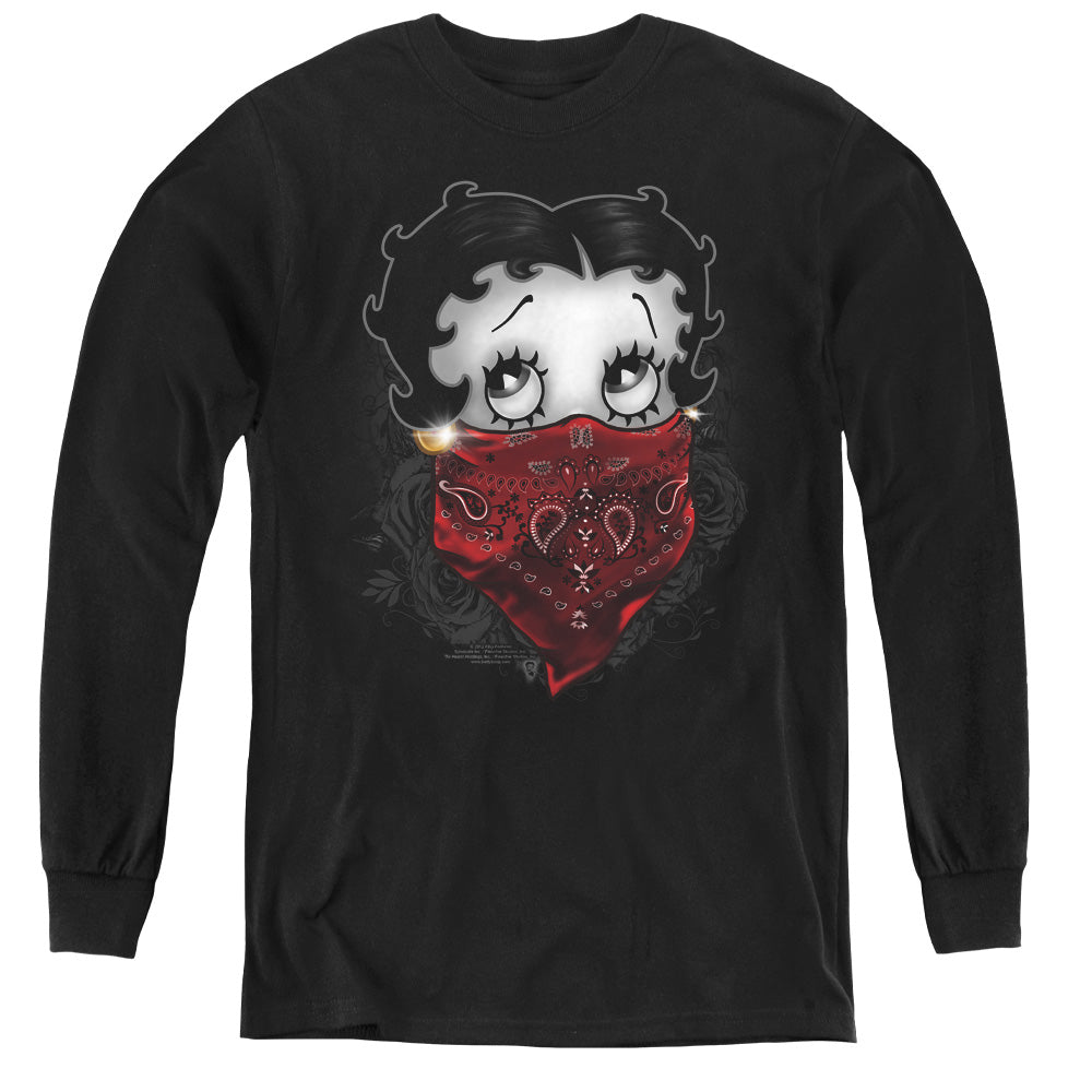 Betty Boop Bandana & Roses - Youth Long Sleeve Tee - Black