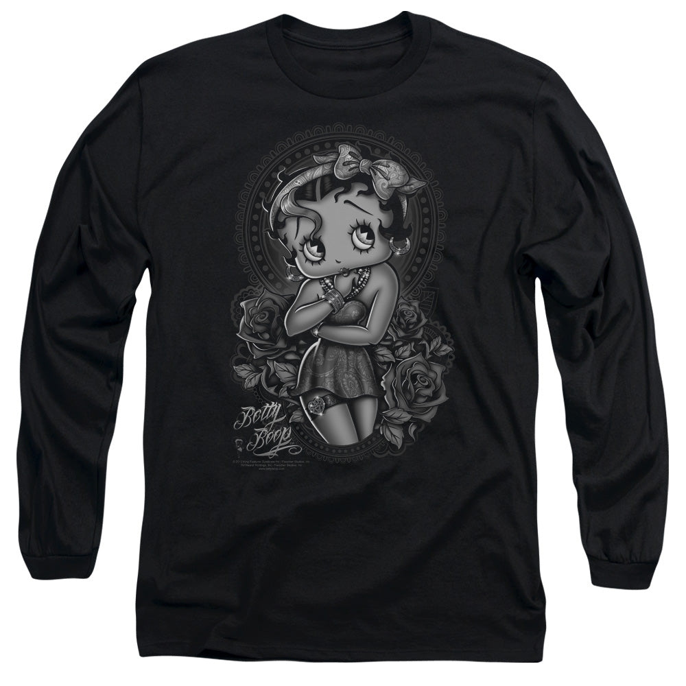 Betty Boop - Fashion Roses - Long Sleeve Adult 18/1 - Black T-shirt