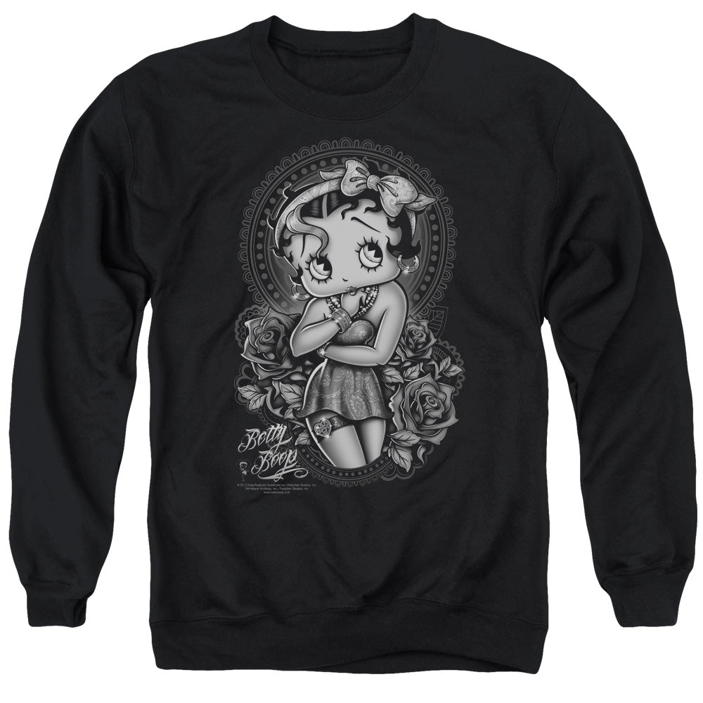 Betty Boop - Fashion Roses - Adult Crewneck Sweatshirt - Black