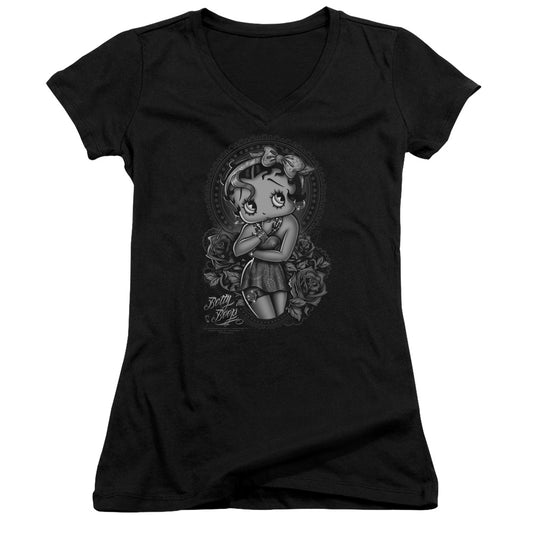 Betty Boop - Fashion Roses - Junior V-neck - Black