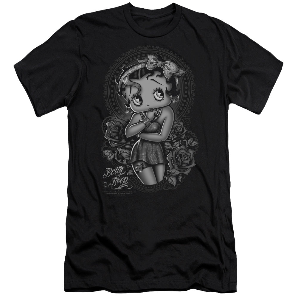 Betty Boop - Fashion Roses-premuim Canvas Adult Slim Fit 30/1 - Black