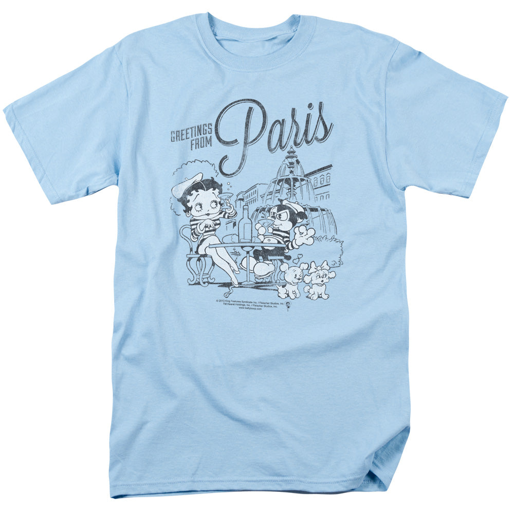 Betty Boop - Greetings From Paris - Short Sleeve Adult 18/1 - Light Blue T-shirt