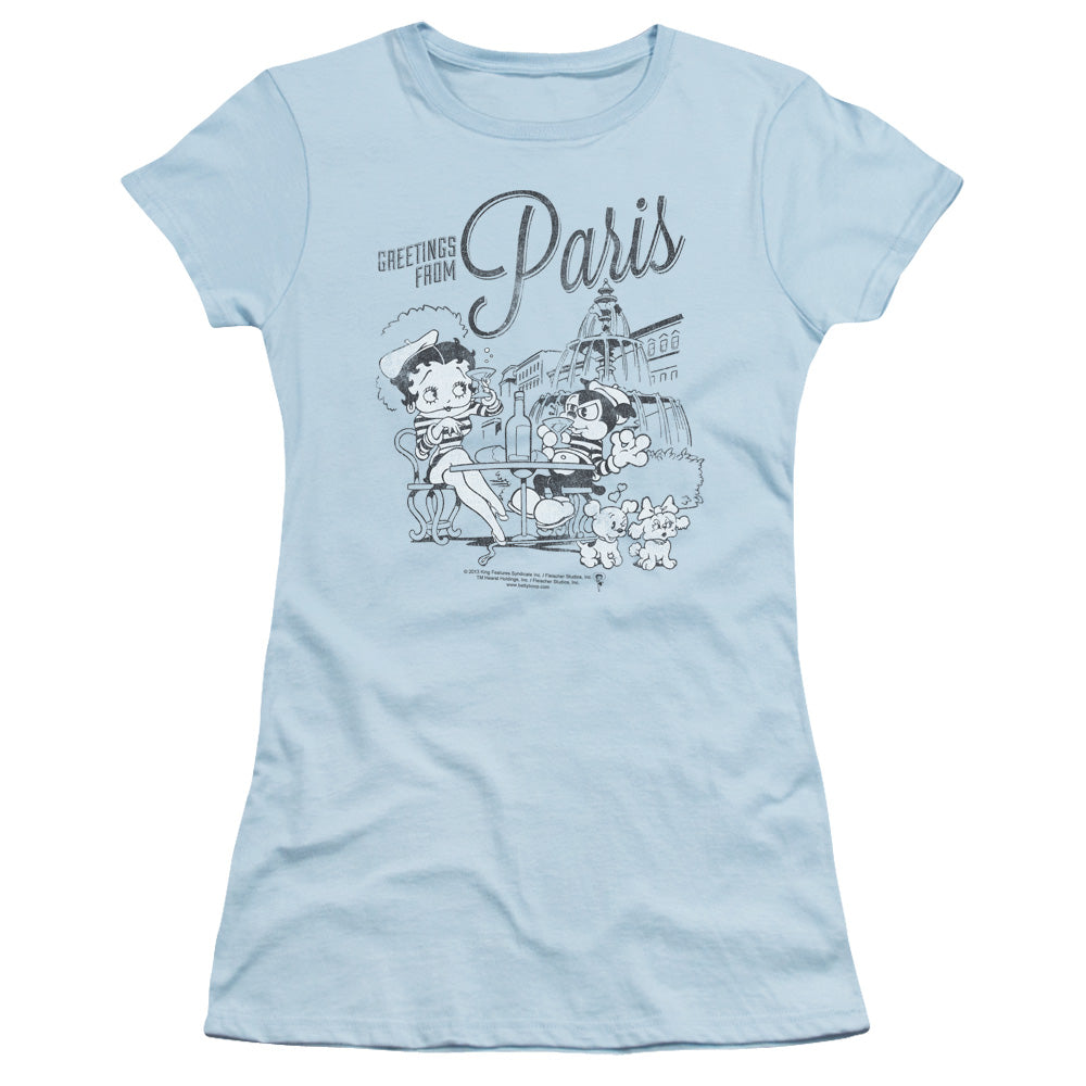 BETTY BOOP GREETINGS FROM PARIS - S/S JUNIOR SHEER - LIGHT BLUE T-Shirt