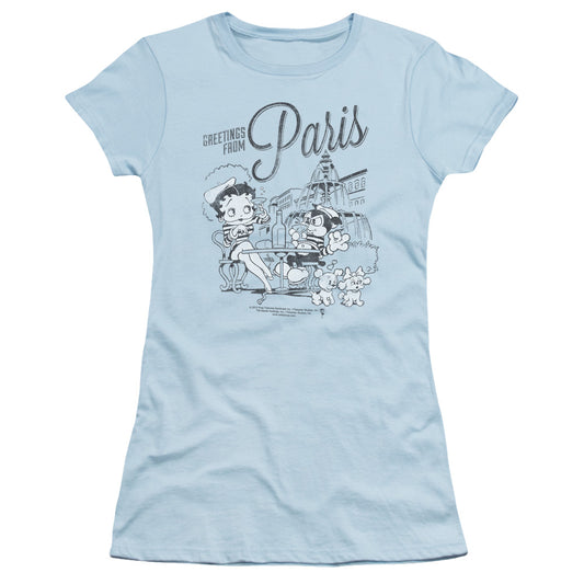 BETTY BOOP GREETINGS FROM PARIS - S/S JUNIOR SHEER - LIGHT BLUE T-Shirt
