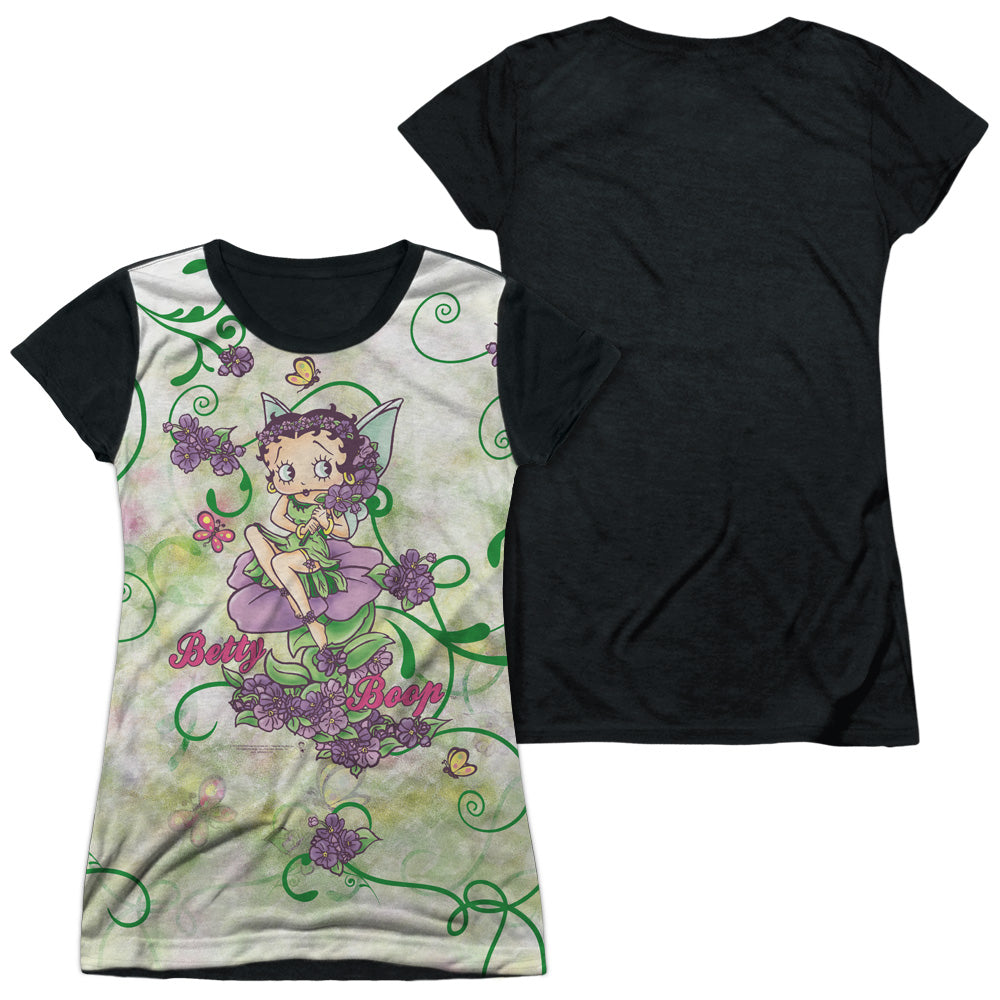 Betty Boop - Flower Fairy - Short Sleeve Junior Poly Black Back - White T-shirt