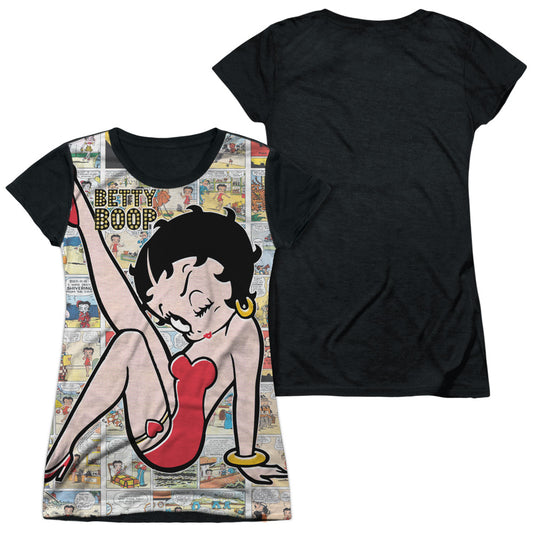 Betty Boop - Vintage Strips - Short Sleeve Junior Poly Black Back - White T-shirt