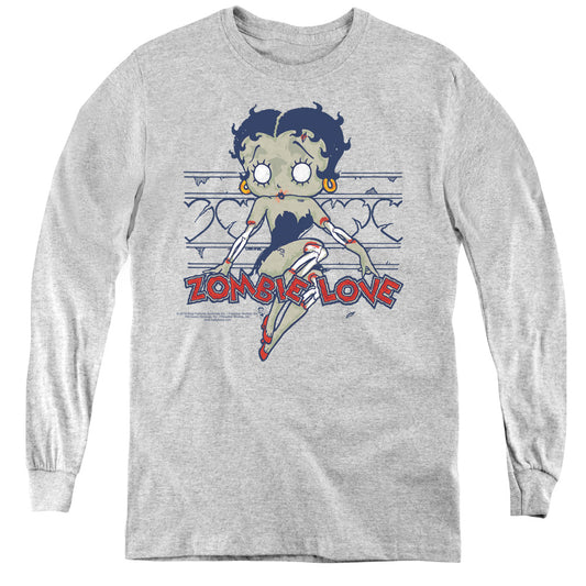 Betty Boop - Zombie Pinup - Youth Long Sleeve Tee - Athletic Heather