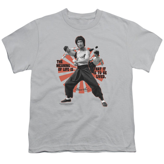 Bruce Lee - Meaning Of Life - Short Sleeve Youth 18/1 - Silver T-shirt
