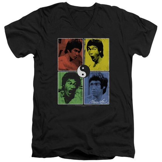 Bruce Lee - Enter Color Block - Short Sleeve Adult V-neck - Black T-shirt